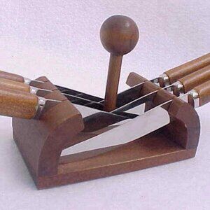 Teak & Stainless Steel Bread Knives & Holder